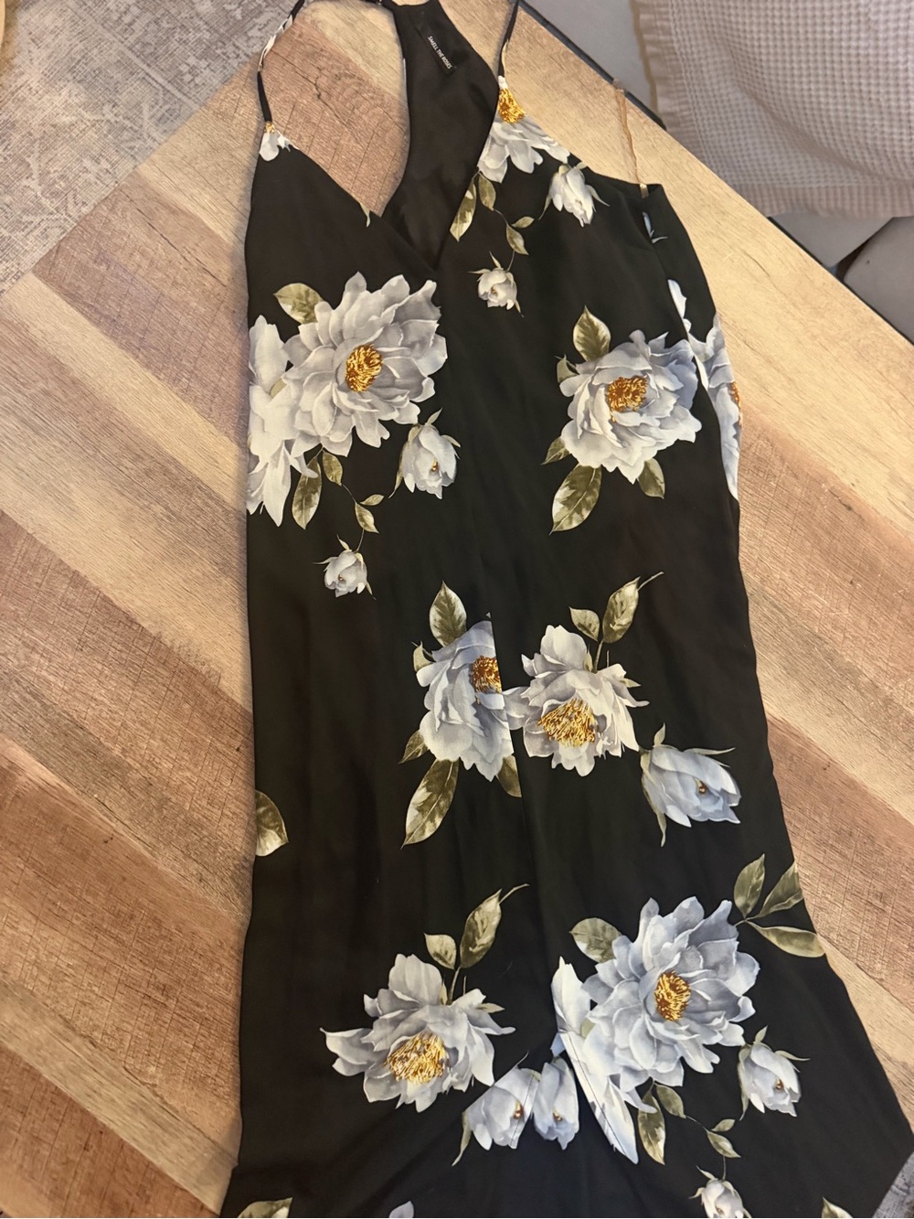 Floral Slip Skirt in Black with White Peony Print